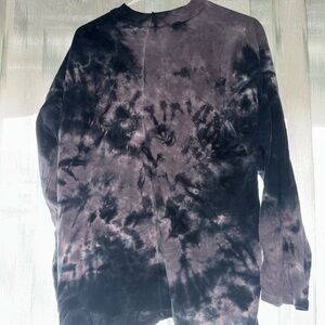 Free People Black and Gray Long Sleeve Tie-Dye Top